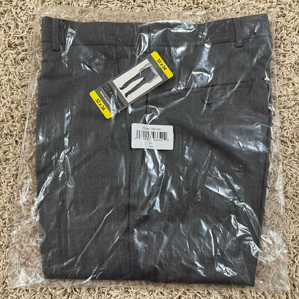 JB Britches Men's Wool Blend Flat Front Dress Pants Gray, Size 32x34 (New)